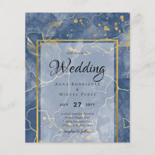 Prospectus 11,4 Cm X 14,2 Cm LeahG Marine Blue Gold INK Mariage Abstrait INVITE