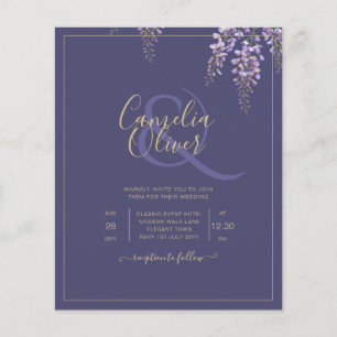Prospectus 11,4 Cm X 14,2 Cm LeahG Purple Gold WISTERIA Floral Wedal INVITE