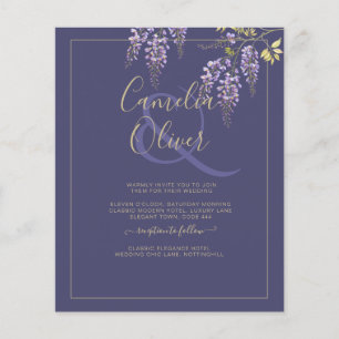 Prospectus 11,4 Cm X 14,2 Cm LeahG Purple Gold WISTERIA Floral Wedal INVITE