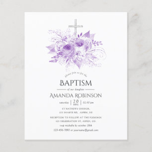 Prospectus 11,4 Cm X 14,2 Cm Lilas et Fleurs Argentées Baptême ou Christening