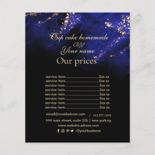 Prospectus 11,4 Cm X 14,2 Cm Liste de prix d'alcool bleu royal et or abstrait