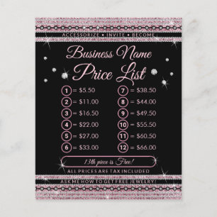 Prospectus 11,4 Cm X 14,2 Cm Liste de prix de bijoux de luxe diamant rose girly