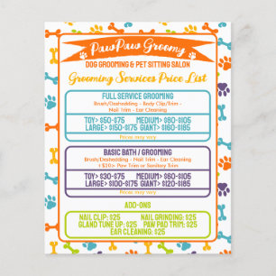 Prospectus 11,4 Cm X 14,2 Cm Liste de prix de toilettage de chien Paws minimali