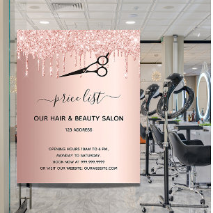 Prospectus 11,4 Cm X 14,2 Cm Liste de prix du salon de beauté cheveux rose gold