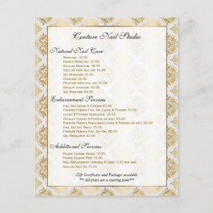 Prospectus 11,4 Cm X 14,2 Cm Liste des ongles de Damas florales blanc et or
