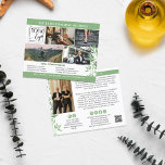 Prospectus 11,4 Cm X 14,2 Cm Logo Collage photo de calme vert QR Promo<br><div class="desc">Flyer marketing vert avec votre logo, quatre photos et votre texte personnalisé d'un côté, et une autre photo, code QR et plus de texte personnalisé de l'autre côté avec le vert comme couleur accent avec des sprigs verts dans les tons doux de vert. Circulaire marketing pour un coach de vie,...</div>