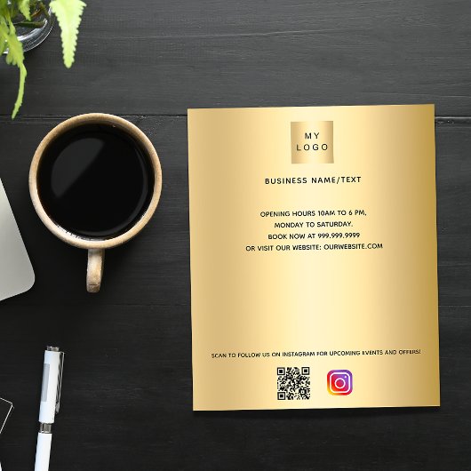 Prospectus 11,4 Cm X 14,2 Cm Logo d'entreprise or code qr instagram texte perso