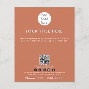 Prospectus 11,4 Cm X 14,2 Cm Logo d'entreprise QR Code Social Media Terracotta