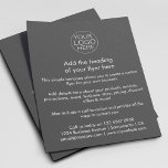 Prospectus 11,4 Cm X 14,2 Cm Logo d'entreprise | Simple gris blanc personnalisé<br><div class="desc">Un simple modèle de prospectus d'affaires gris et blanc personnalisé dans un style simple et minimaliste qui peut être facilement modifié et mis à jour avec votre propre logo d'entreprise, les détails du produit, les prix et plus encore! Choisissez la taille du prospectus et le type de papier dans le...</div>