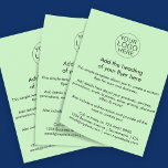 Prospectus 11,4 Cm X 14,2 Cm Logo d'entreprise | Simple vert clair personnalisé<br><div class="desc">Un simple modèle de prospectus d'affaires vert clair personnalisé dans un style simple et minimaliste qui peut facilement être modifié et mis à jour avec votre propre logo d'entreprise, les détails du produit, les prix et plus encore! Choisissez la taille du prospectus et le type de papier dans le menu...</div>