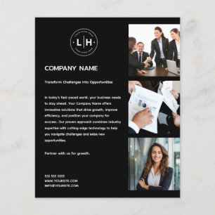 Prospectus 11,4 Cm X 14,2 Cm Logo Moderne Photo Professionnel Entreprise Noir