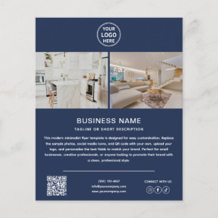 Prospectus 11,4 Cm X 14,2 Cm Logo Moderne Photo QR Bleu Marine Marketing Entrep