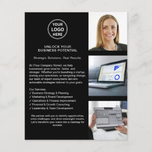 Prospectus 11,4 Cm X 14,2 Cm Logo Moderne Professionnel Entreprise Noir