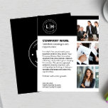 Prospectus 11,4 Cm X 14,2 Cm Logo personnalisé<br><div class="desc">Faites une impression durable avec ce prospectus d'affaires moderne et personnalisé, conçu dans un noir et blanc sophistiqué. Avec de l'espace pour votre logo personnalisé, trois photos et un texte personnalisé, ce dépliant est parfait pour présenter l'identité unique de votre marque. Que ce soit pour la promotion de services, de...</div>