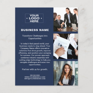 Prospectus 11,4 Cm X 14,2 Cm Logo photo moderne QR Navy Blue Corporate Business