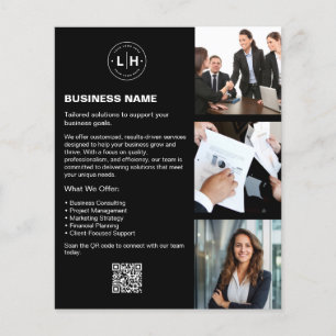 Prospectus 11,4 Cm X 14,2 Cm Logo Photo QR Black Professionnel