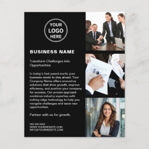 Prospectus 11,4 Cm X 14,2 Cm Logo Photo QR Modern Black Corporate Business
