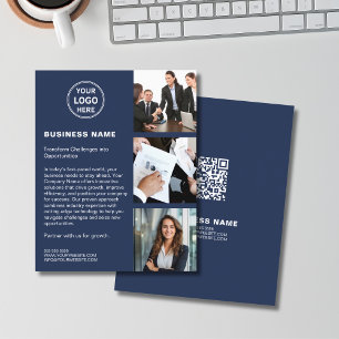 Prospectus 11,4 Cm X 14,2 Cm Logo Photo QR Moderne Entreprise Navy Corporate