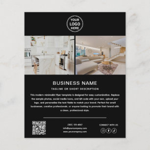 Prospectus 11,4 Cm X 14,2 Cm Logo Photo QR Noir Marketing Commercial Moderne