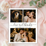 Prospectus 11,4 Cm X 14,2 Cm Love and Thanks Script Mariage Photo Merci<br><div class="desc">Budget, Élégant, minimaliste à la main Lettered Photo Collage Mariage Merci personnalisé abordable flyer à bas budget. Un élégant mariage vous remercie modèle en papier avec trois photos sur le devant et une photo sur le dos. Avec le texte "Amour et merci" dans une tourbillonnant police de script de typographie...</div>