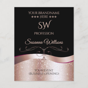 Prospectus 11,4 Cm X 14,2 Cm Luxe Wavy Rose Gold Décor noir Monogramme Flyer