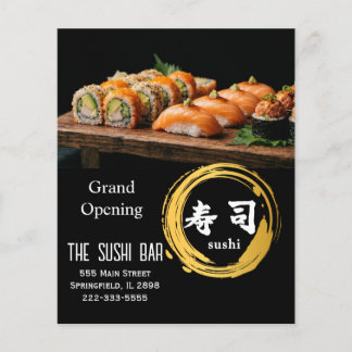 Prospectus 11,4 Cm X 14,2 Cm Luxury Black Gold Sushi Bar Grand Opening Flyer