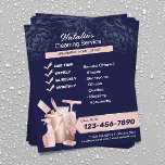Prospectus 11,4 Cm X 14,2 Cm Maison Nettoyage Rose Gold Ménage Marine Floral<br><div class="desc">Service de nettoyage à domicile Rose Gold & Navy Blue Housekeeper Flyers.</div>