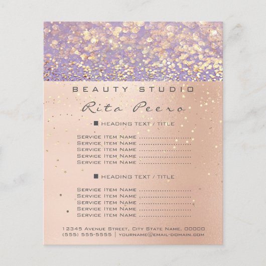 Prospectus 11,4 Cm X 14,2 Cm Maquillage Artiste Parties scintillant Gold Tarifs (Devant)