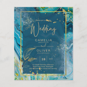 Prospectus 11,4 Cm X 14,2 Cm Mariage Abstrait Peacock Blue Gold