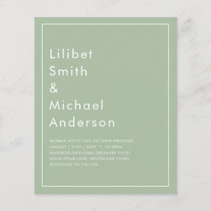 Prospectus 11,4 Cm X 14,2 Cm MARIAGE BUDGET Sage Apple Green Monochrome Texte