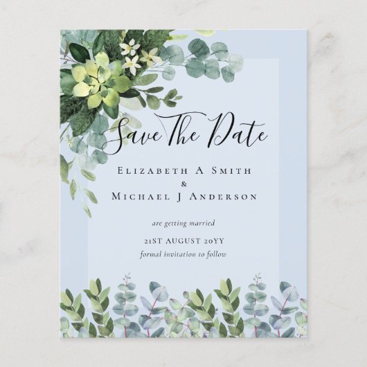 Prospectus 11,4 Cm X 14,2 Cm MARIAGE BUDGET SAVE DATES - Eucalyptus VERT (Devant)