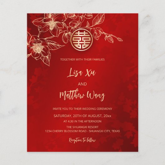 Prospectus 11,4 Cm X 14,2 Cm Mariage chinois Magnolia Gold Red (Devant)