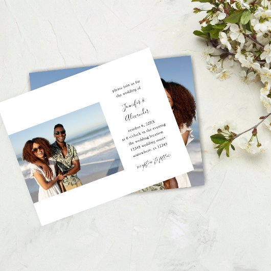 Prospectus 11,4 Cm X 14,2 Cm Mariage de calligraphie photo côté deux