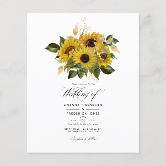 Prospectus 11,4 Cm X 14,2 Cm Mariage de grange rustique Tournesol (Devant)