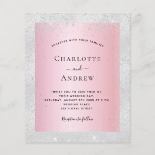 Prospectus 11,4 Cm X 14,2 Cm Mariage de parties scintillant rose argent