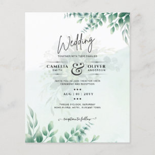 Prospectus 11,4 Cm X 14,2 Cm Mariage d'or vert Eucalyptus Feuille QR CODE