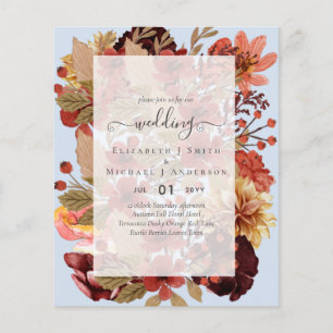Prospectus 11,4 Cm X 14,2 Cm Mariage floral d'automne - Budget bordeaux orange
