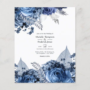 Prospectus 11,4 Cm X 14,2 Cm Mariage floral Navy et Blanc avec Feuille d'Argent