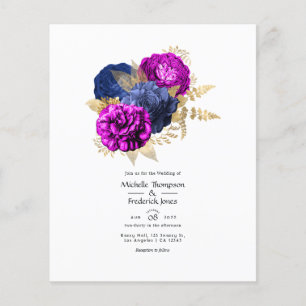 Prospectus 11,4 Cm X 14,2 Cm Mariage floral Navy et Magenta et Or