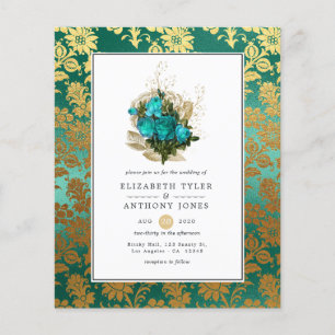 Prospectus 11,4 Cm X 14,2 Cm Mariage Floral Turquoise et Or - Teinte de Bleu Cy
