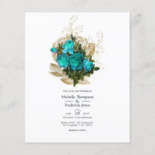 Prospectus 11,4 Cm X 14,2 Cm Mariage Floral Turquoise et Or - Teinte de Bleu Cy
