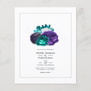 Prospectus 11,4 Cm X 14,2 Cm Mariage floral violet rustique et turquoise
