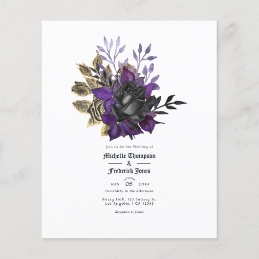 Prospectus 11,4 Cm X 14,2 Cm Mariage gothique noir violet or (Devant)