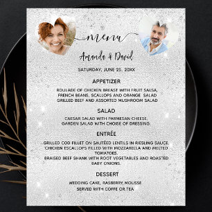 Prospectus 11,4 Cm X 14,2 Cm Mariage Menu argent scintille coeur photo