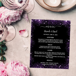 Prospectus 11,4 Cm X 14,2 Cm Mariage Menu noir violet pétillants