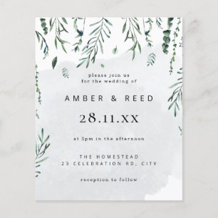 Prospectus 11,4 Cm X 14,2 Cm Mariage Minimal Aquarelle Feuilles Tombantes Budge