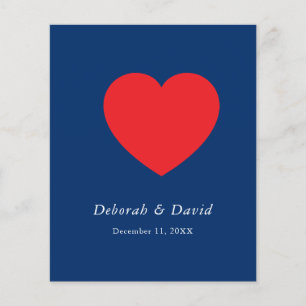 Prospectus 11,4 Cm X 14,2 Cm Mariage minimaliste moderne au cœur rouge bleu