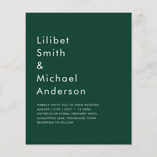 Prospectus 11,4 Cm X 14,2 Cm MARIAGE monochrome vert Emerald BUDGET (Devant)