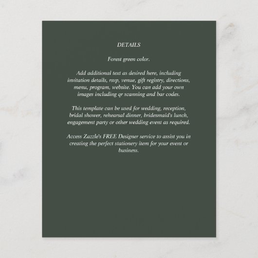 Prospectus 11,4 Cm X 14,2 Cm Mariage monochrome vert moderne (Dos)