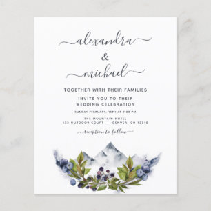 Prospectus 11,4 Cm X 14,2 Cm Mariage Montagnard Rustique Aquarelle Verdure